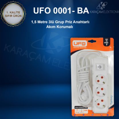 UFO 1,5 Metre Akım Korumalı Anahtarlı 3lü Grup Priz  resmi