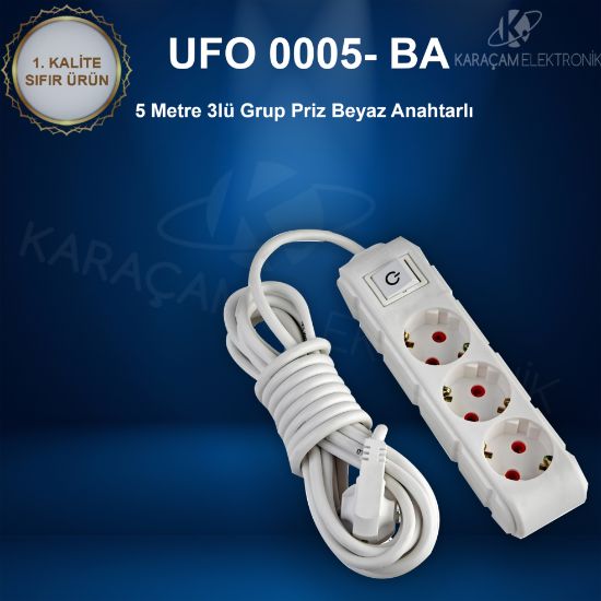 UFO 5 Metre Anahtarlı  Beyaz 3lü Grup Priz  resmi