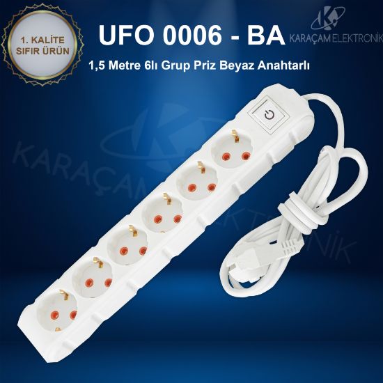 UFO 1,5 Metre  Beyaz 6lı Grup Priz  resmi