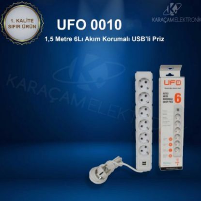 UFO 6 lı  Akım Korumalı Grup Priz USB’li Beyaz  resmi